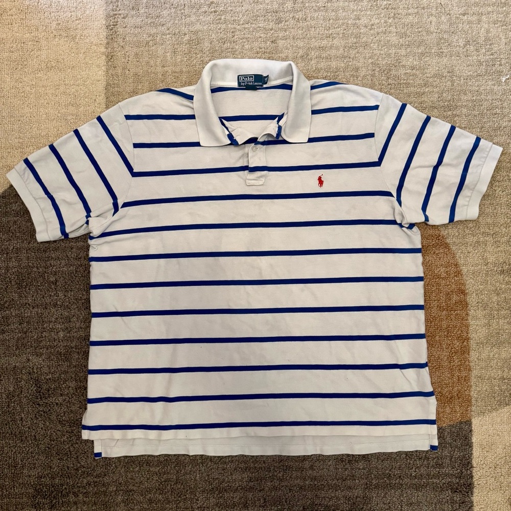 Polo by Ralph Lauren - Men's Polo White with Blue Stripes - 3XLT